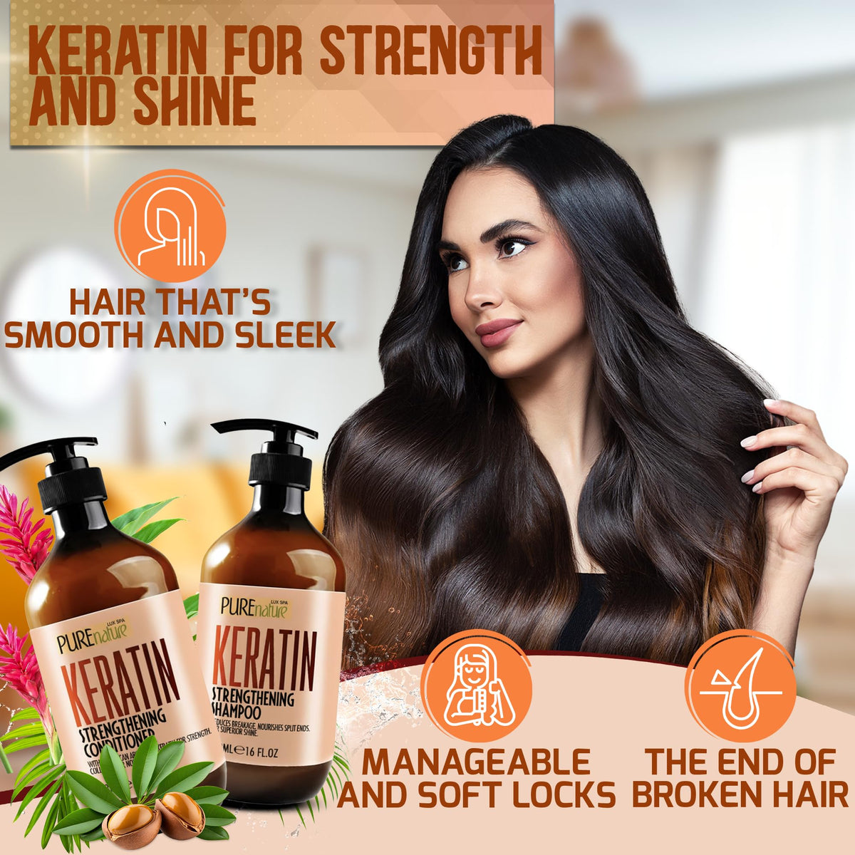 Back view of PURE NATURE LUX SPA Keratin Shampoo and Conditioner Set