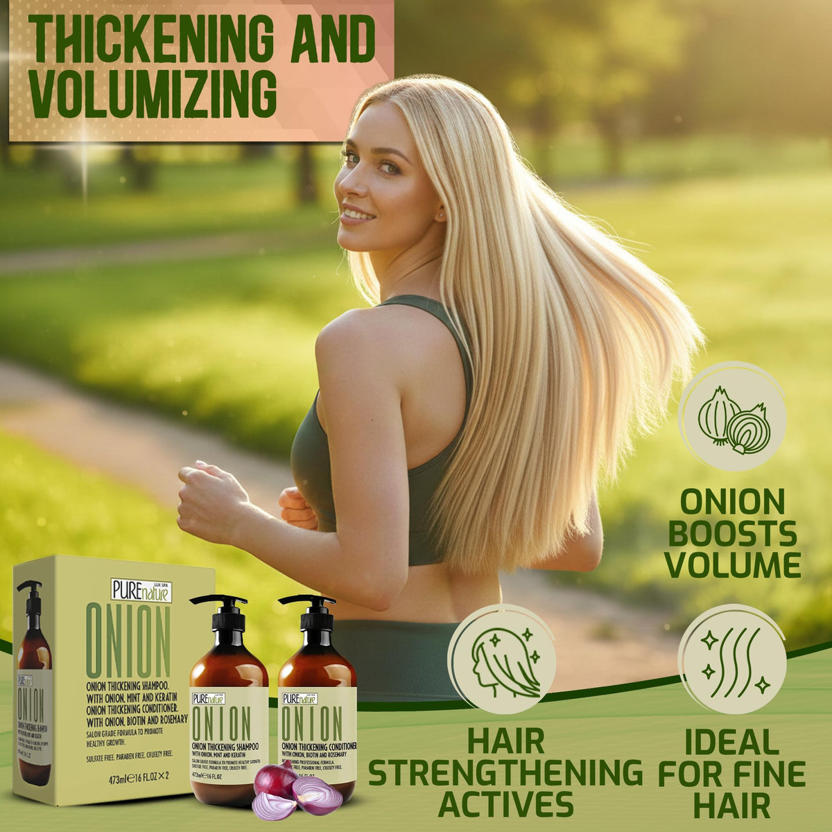 Back view of PURE NATURE LUX SPA Onion Shampoo and Conditioner Set