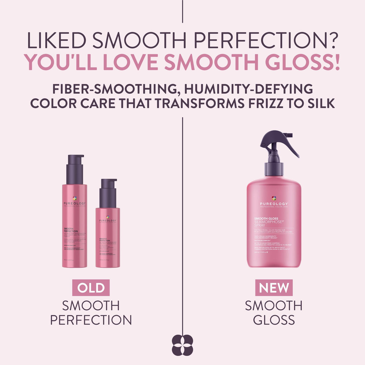 Back view of Pureology Smooth Gloss Silkmorphose Spray packaging