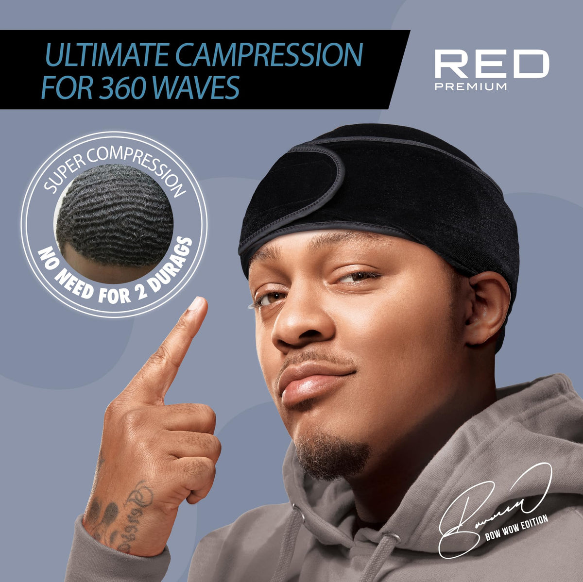 Back view of Red by Kiss Bow Wow X Power Wave Durag