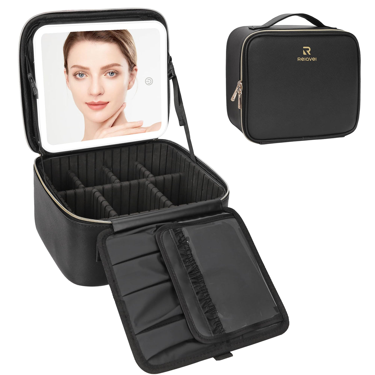 Back view of Relavel Travel Makeup Bag with dual-way zipper