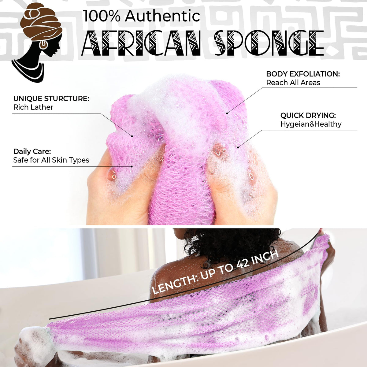 Back view of RelaxScene Authentic African Net Sponge with knots