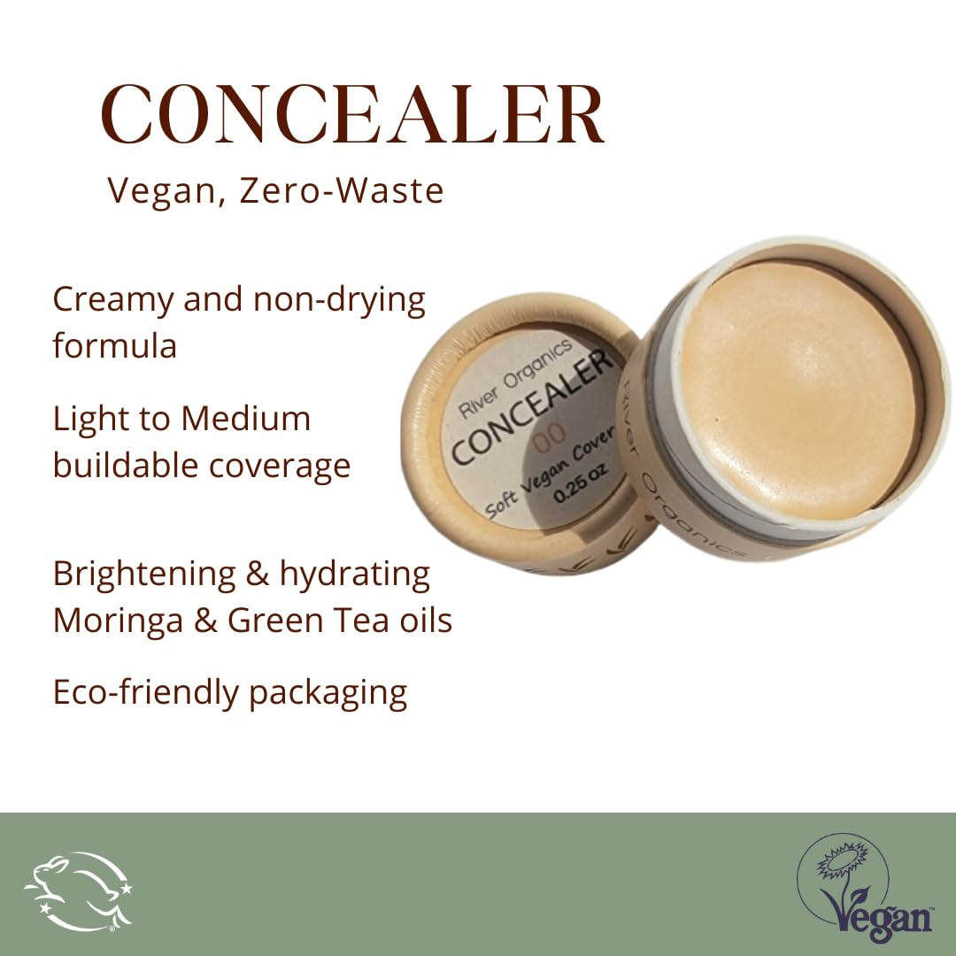 Back view of River Organics Zero-Waste Concealer jar with ingredients