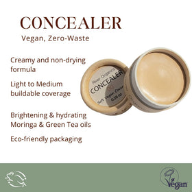 Back view of River Organics Zero-Waste Concealer jar with ingredients