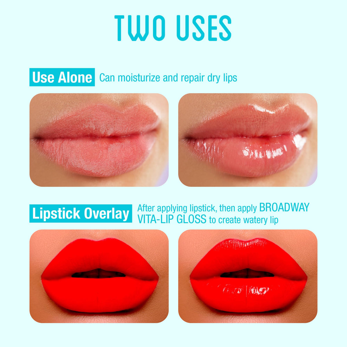 Back view of Ruby Kisses Vita-Lip Gloss packaging