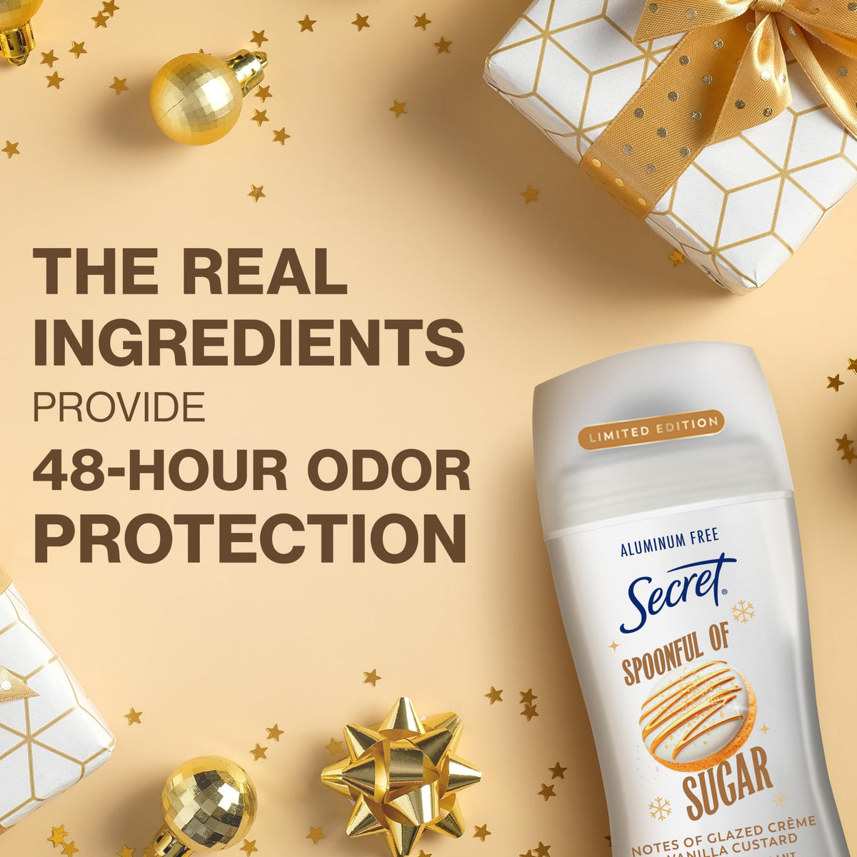 Back view of Secret Aluminum Free Deodorant showcasing ingredients
