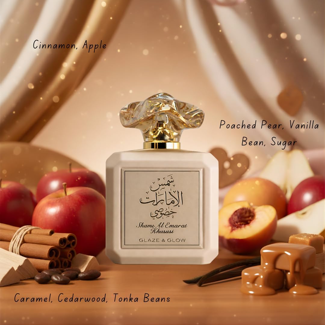 Back view of Shams Al Emarat Khususi Glaze & Glow Eau de Parfum bottle