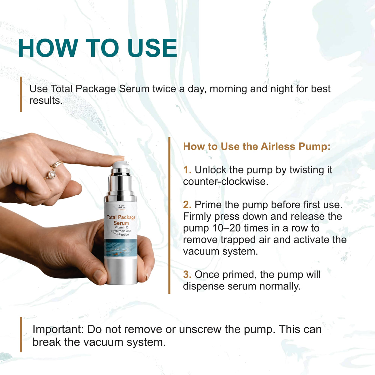 Back view of SUN COAST SCIENCES Total Package Serum packaging