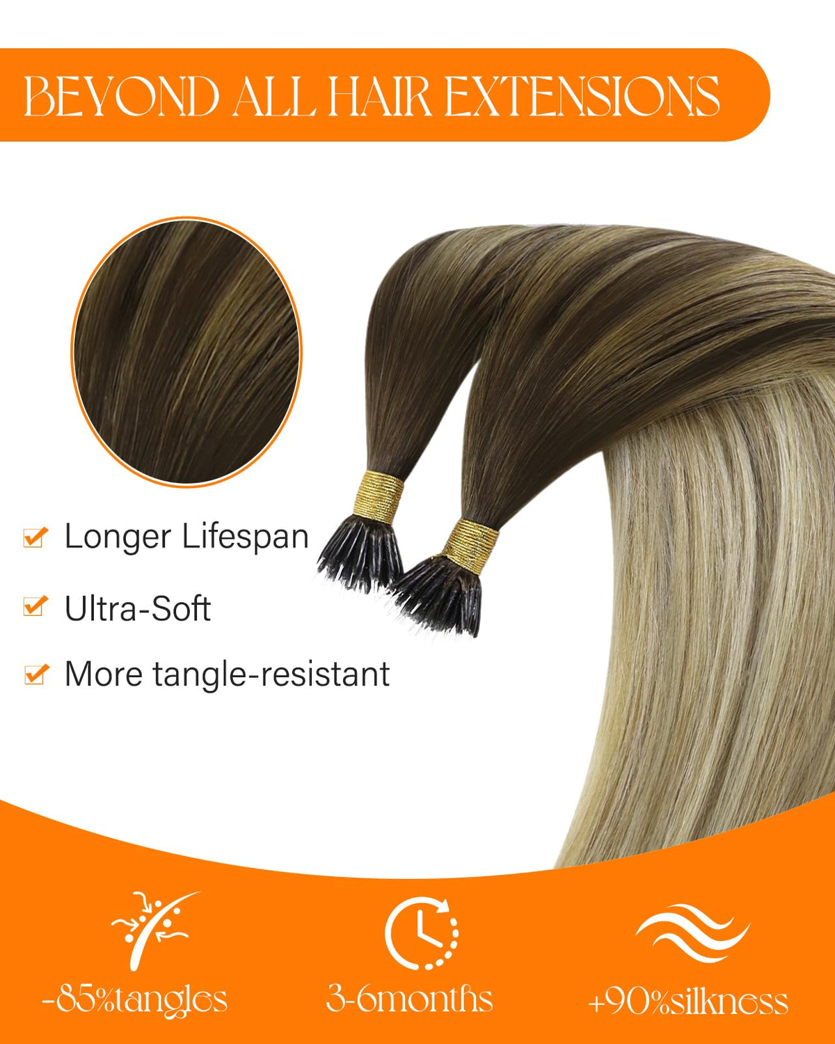 Back view of Sunny Hair Nano Ring Hair Extensions
