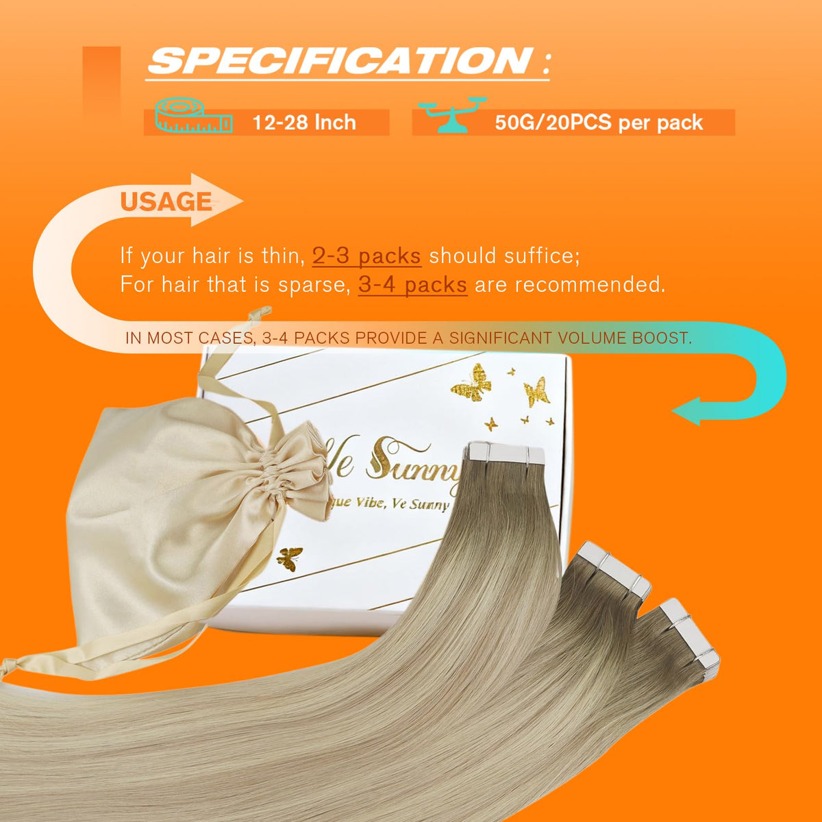 Back view of Sunny Hair Tape in Extensions installed