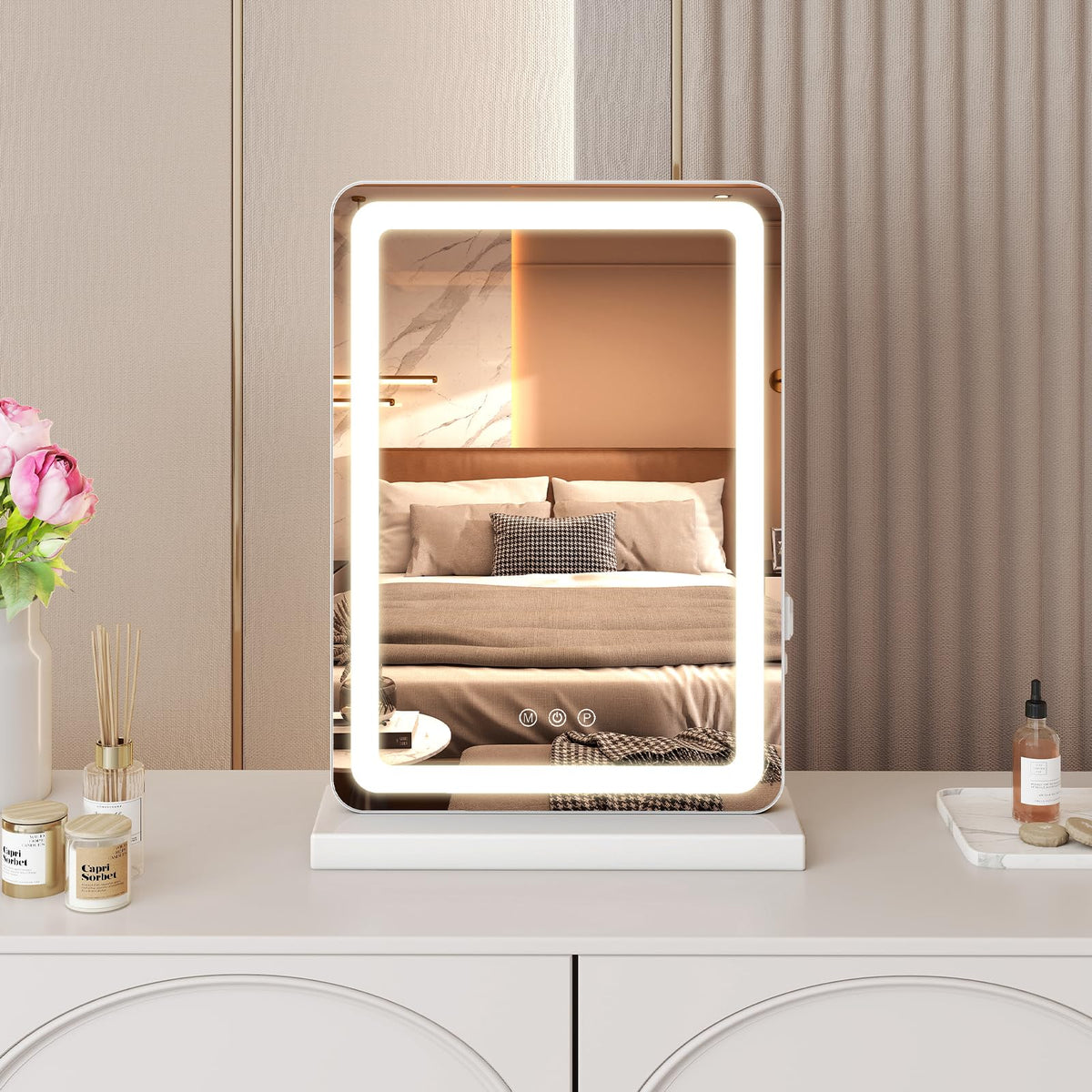 Back view of Sweetcrispy LED vanity mirror with aluminum frame