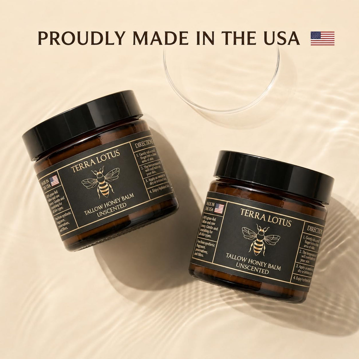 Back view of Terra Lotus Organic Tallow Balm jar with ingredient list
