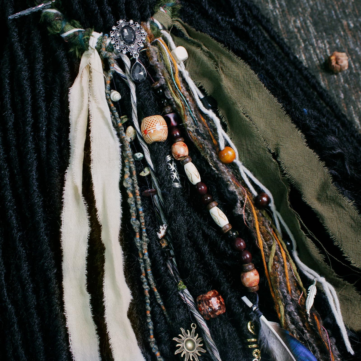 Back view of the dreadlock hair tie highlighting its unique design