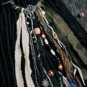 Back view of the dreadlock hair tie highlighting its unique design