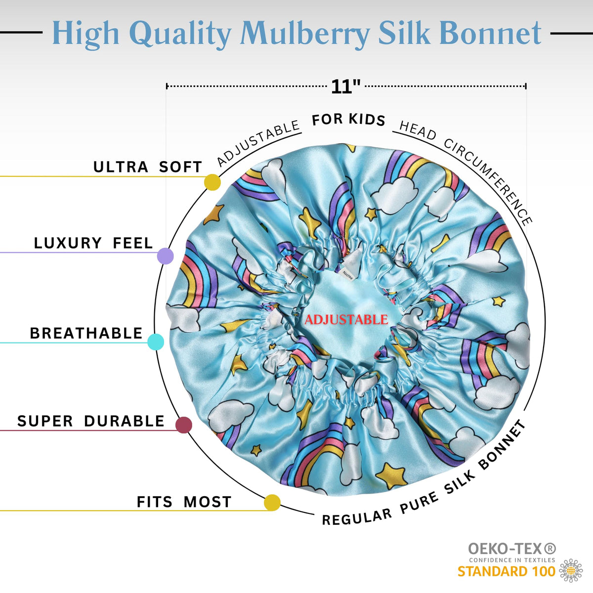 Back view of the Kids Silk Sleep Bonnet showcasing adjustable elastic band
