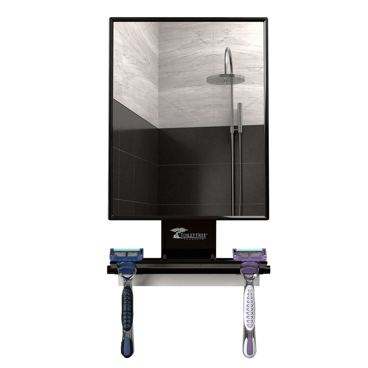 Back view of ToiletTree Fogless Shower Mirror showing secure adhesion