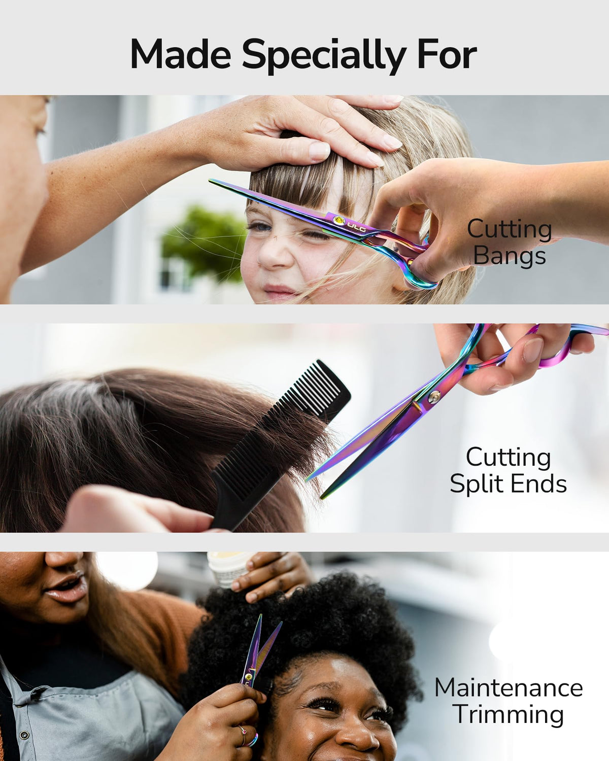 Back view of ULG hair scissors showing handle design