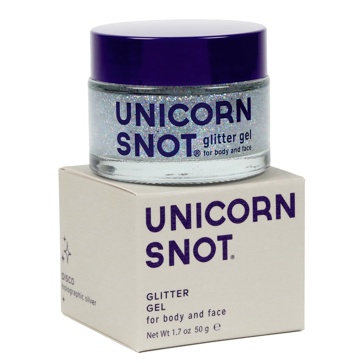 Back view of UNICORN SNOT glitter gel jar