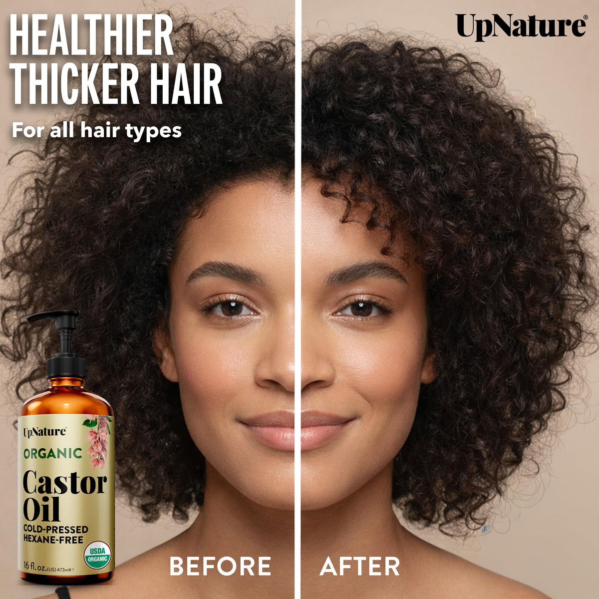 Back view of UpNature Organic Castor Oil bottle