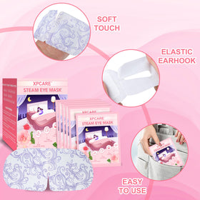 Back view of XPCARE Steam Eye Mask packaging with instructions