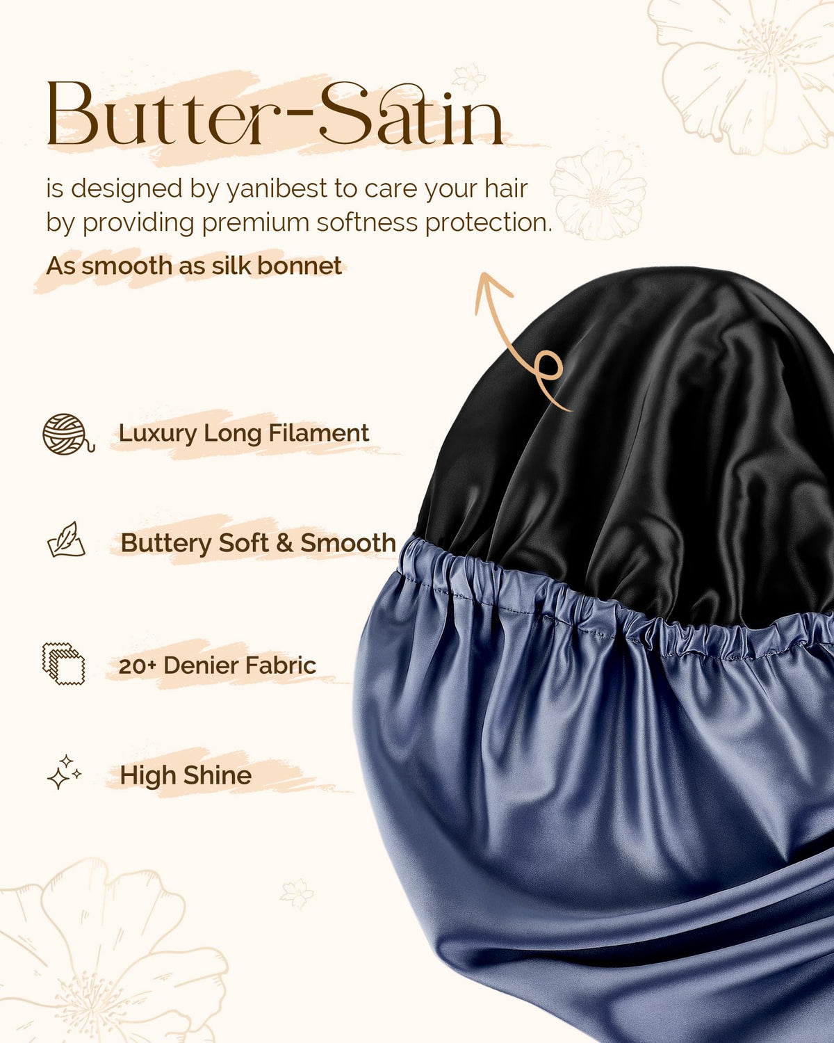 Back view of YANIBEST Adjustable Satin Sleep Bonnet