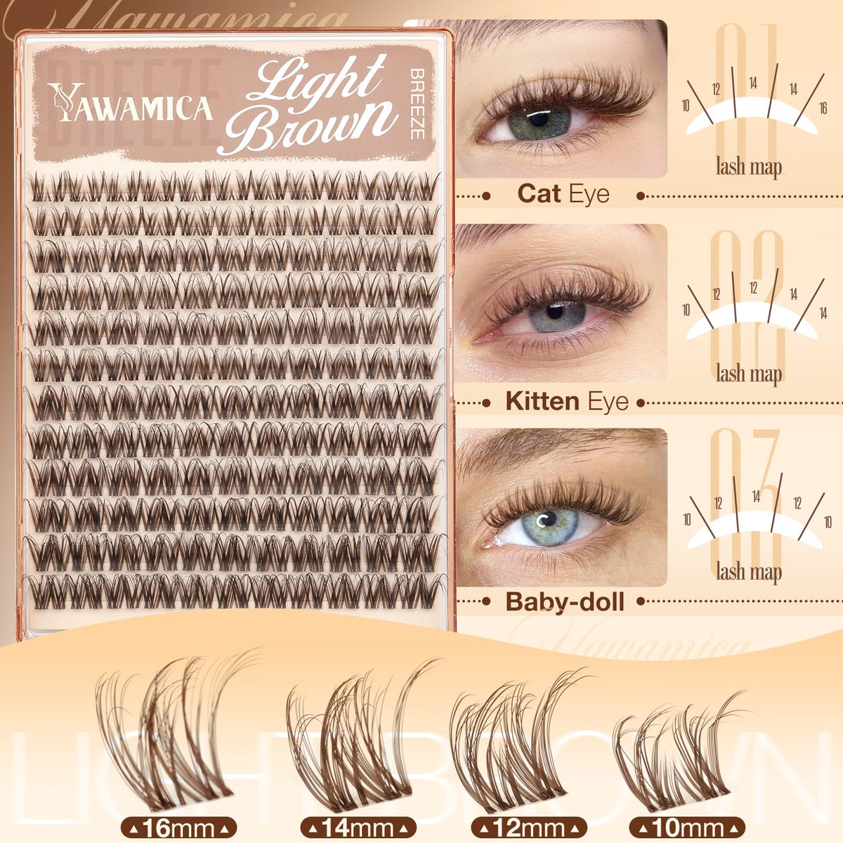 Back view of Yawamica Brown Lash Clusters packaging
