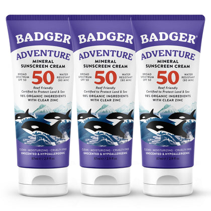Badger Biodegradable Reef Safe Sunscreen SPF 50, 3-pack front view