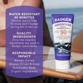 Badger Biodegradable Sunscreen tube being applied on skin