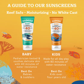 Badger Kids Mineral Sunscreen next to beach toys
