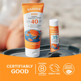 Badger Kids sunscreen stick in a beach bag