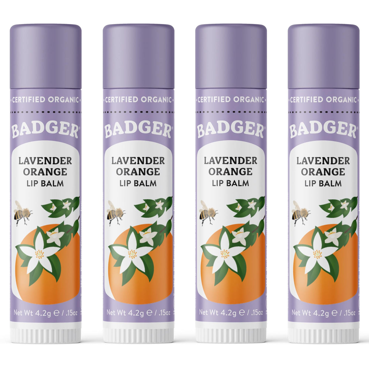 Badger Lavender Orange Classic Lip Balm 4 Pack front view