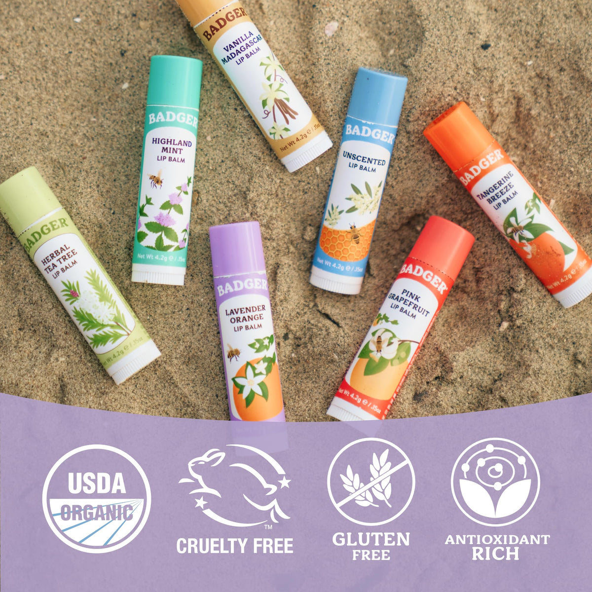 Badger Lavender Orange Lip Balm with natural ingredients