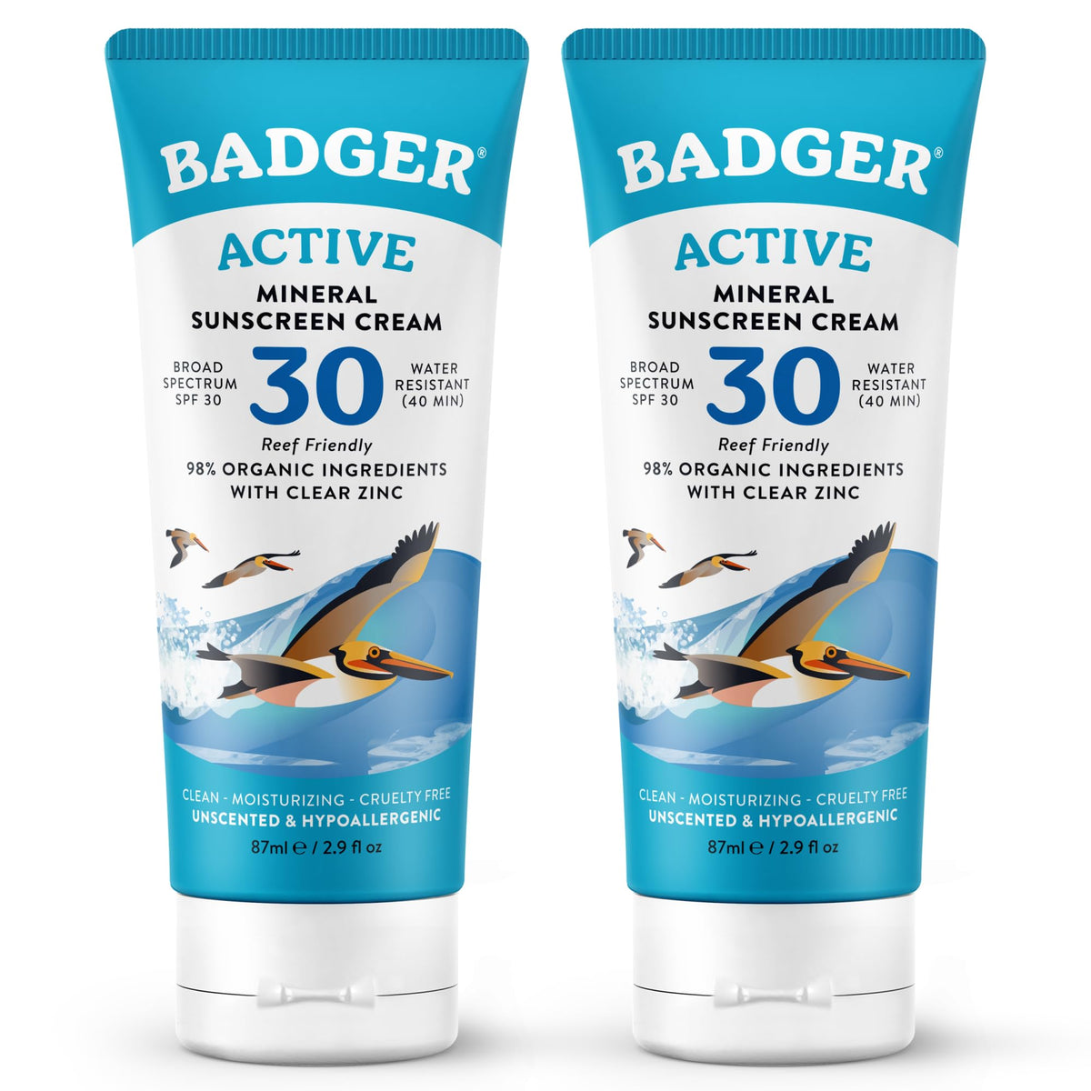 Badger Mineral Sunscreen Cream SPF 30 travel size 2-pack front view