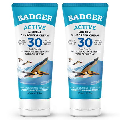 Badger Mineral Sunscreen Cream SPF 30 travel size 2-pack front view