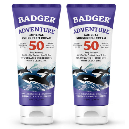 Badger Mineral Sunscreen SPF 50 front view with packaging