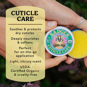 Badger Organic Cuticle Cream tin with shea butter label