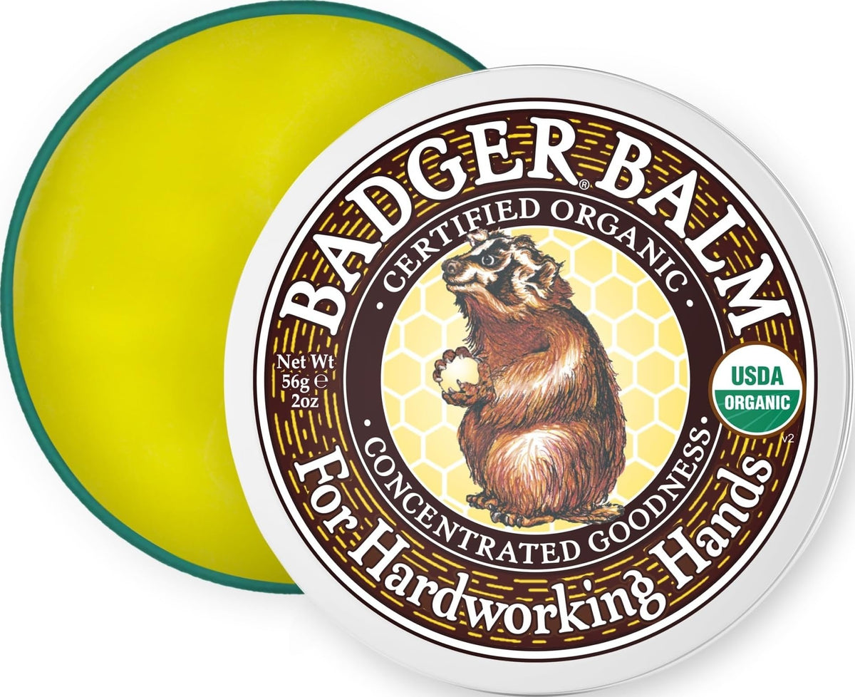 Badger Organic Healing Hand Balm 2 oz tin front view