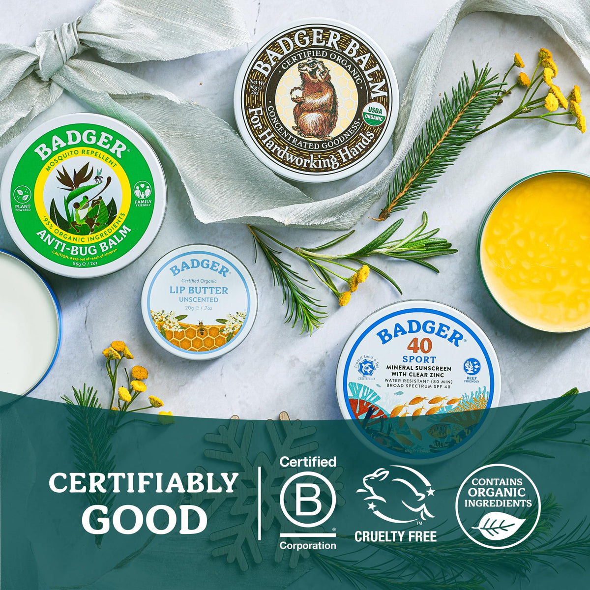 Badger Organic Healing Hand Balm tin with eco-friendly packaging