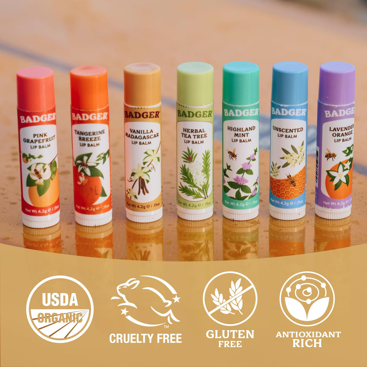 Badger Organic Lip Balm application on lips