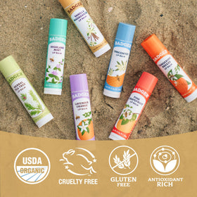 Badger Organic Lip Balm with natural ingredients display