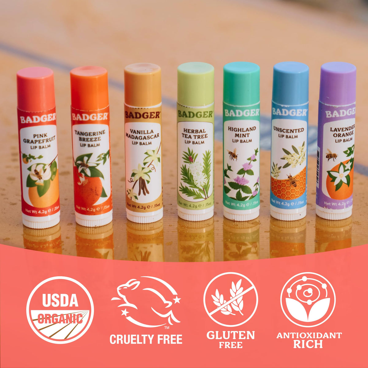 Badger Pink Grapefruit Lip Balm with citrus fruits