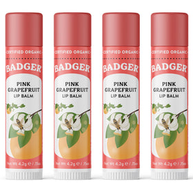 Badger Pink Grapefruit Organic Lip Balm 4 Pack front view
