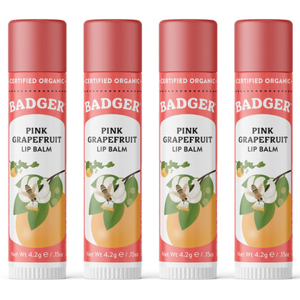Badger Pink Grapefruit Organic Lip Balm 4 Pack front view
