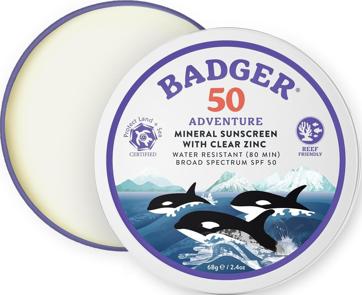Badger Reef Safe Mineral Sunscreen SPF 50 2.4 oz Tin front view