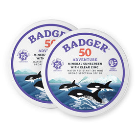 Badger Reef Safe Mineral Sunscreen SPF 50 front view in recyclable tin