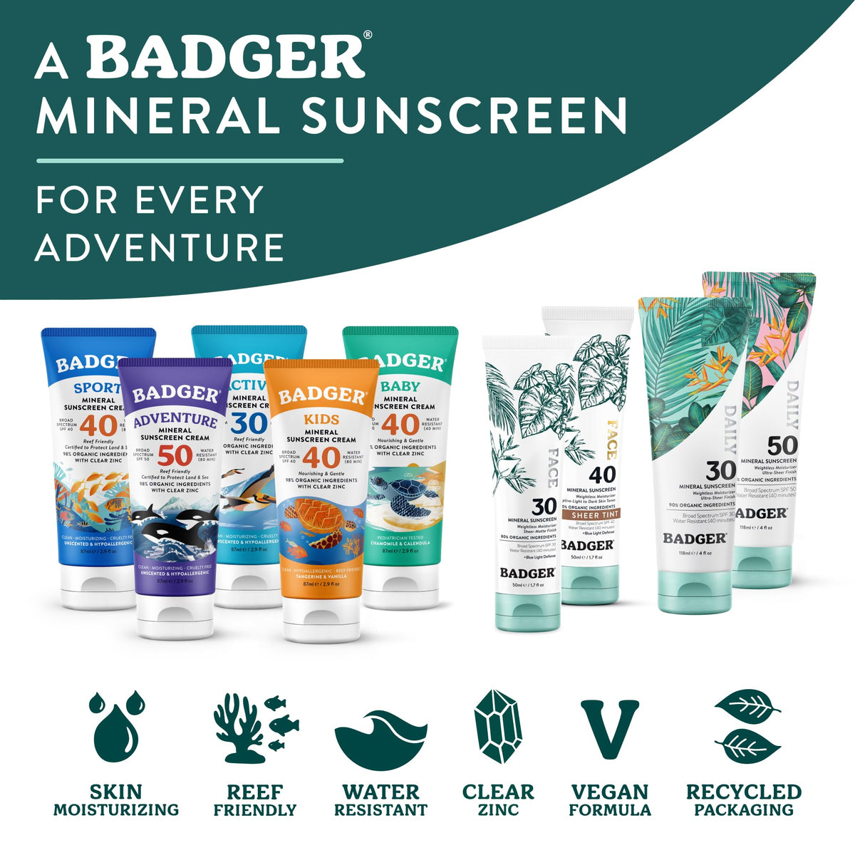 Badger SPF 50 Daily Mineral Sunscreen packaging details