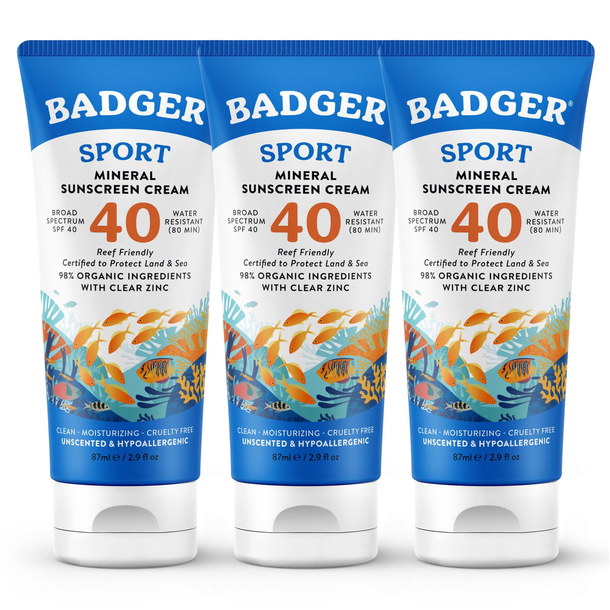 Badger Sport Mineral Sunscreen SPF 40 3-Pack front view