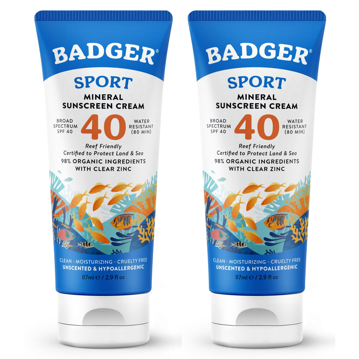 Badger Sport Mineral Sunscreen SPF 40 front view of packaging