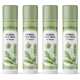 Badger Tea Tree Organic Lip Balm 4 Pack front view