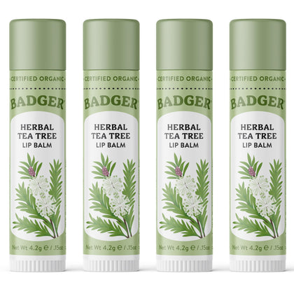 Badger Tea Tree Organic Lip Balm 4 Pack front view